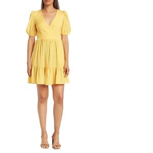 Eliza J Yellow Surplice Neck Puff Sleeve Fit & Flare Dress-New With Tag- Reemoly
